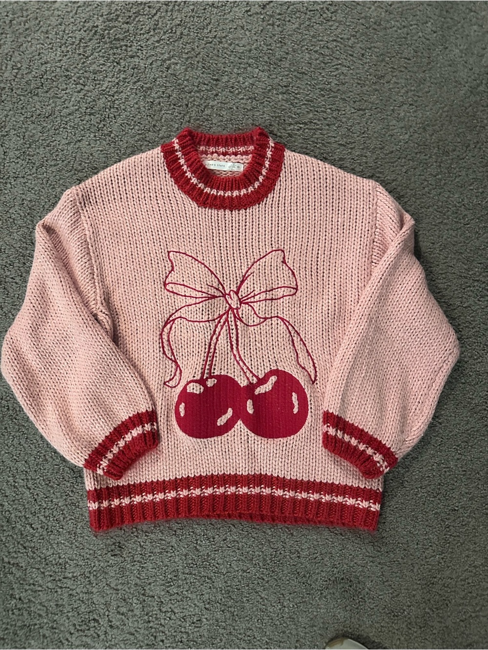 Altar'd State Pink Sweater with Red Cherry Motif